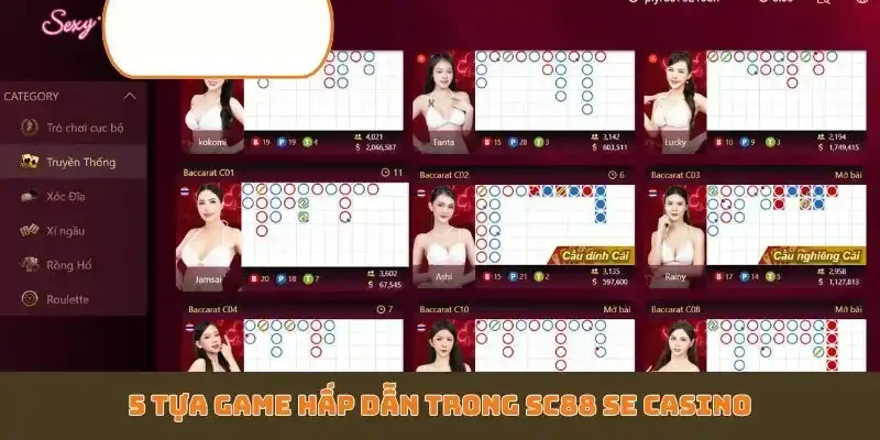 5 tựa game hấp dẫn trong SC88 SE Casino