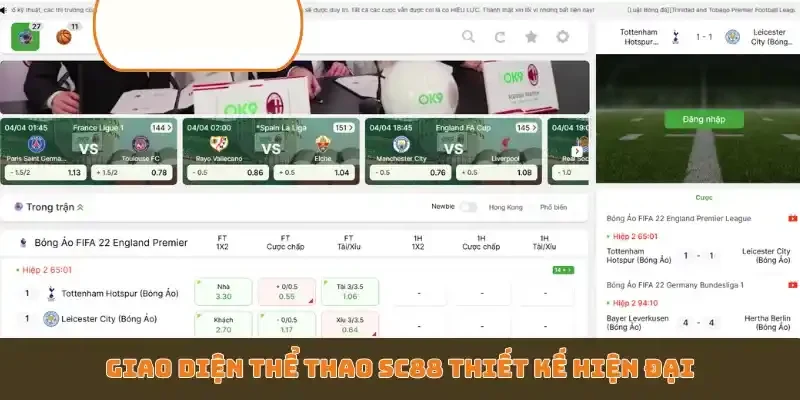 Giao diện thể thao SC88 thiết kế hiện đại